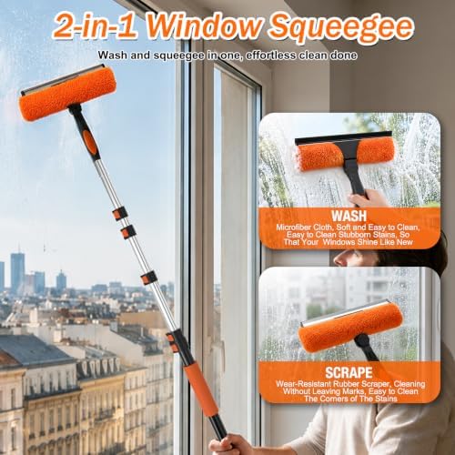 SISUPASSIE 30FT Reach High Ceiling Duster Kit, Window Cleaning kit with 5-24FT Extension Pole, Fan Duster for Ceiling Fan Blades, Microfiber Feather Duster, Rotatable Window Squeegee and Cobweb Duster - Image 5