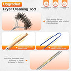 Fryer Cleaning Tools Set of 3, Stainless Steel Deep Fryer Basket Brush, Long Handle L-Shaped Crevice Cleaning Brush and Cleanout Rod Kit for Kitchen Restaurant, Electric Fryer Degreasing Scrubber Tool - Image 3