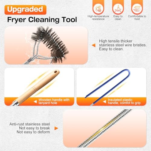 Fryer Cleaning Tools Set of 3, Stainless Steel Deep Fryer Basket Brush, Long Handle L-Shaped Crevice Cleaning Brush and Cleanout Rod Kit for Kitchen Restaurant, Electric Fryer Degreasing Scrubber Tool - Image 3