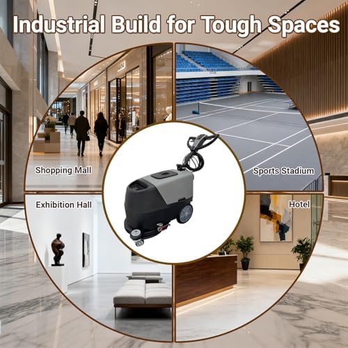 Commercial Walk Behind Floor Scrubber 17" Brush (173RPM) with 13.2 Gallons Dual Tanks, Auto Floor Scrubber Machine for Malls/Hotels/Factories/Offices, Instant Dry/ 1700m²/h Efficiency 110V - Image 6