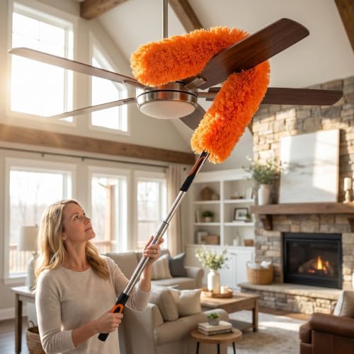 Microfiber Feather Duster for Telescopic Extendable Pole, Cleaning Duster Kit with Bendable Head & Scratch-Free Protective Tip, Washable Dusting Brush for Cleaning Ceiling Fans, Blinds, Furniture, Car - Image 6