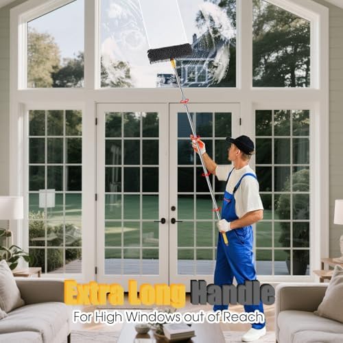Dymoll 96" Long Handle Window Wall Cleaner Tool with Extension Pole,2 in 1 Large Window Squeegee with Cleaning Mop Tools Kit for Window/Wall/Baseboard/Floors Clean/Solar Panel Washer - Image 6