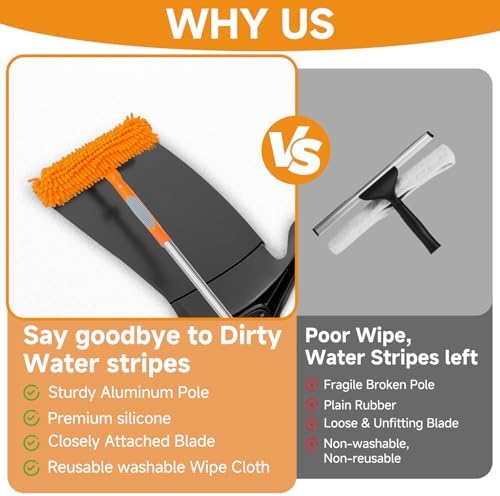 2 in 1 Window Squeegee Cleaner Kit Extension Pole, 67 in, Orange - Image 6