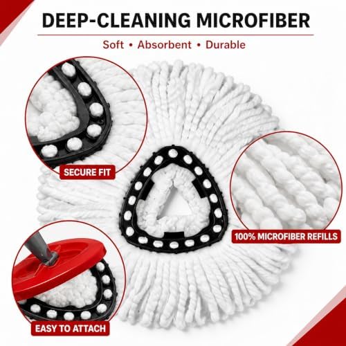 8 Pack Spin Mop Head Replacement for O-Ceda Easy Wring 1-Tank System, Microfiber Mop Refills, 360° Swivel, Deep Cleaning, Machine Washable & Easy to Replace (White) - Image 5