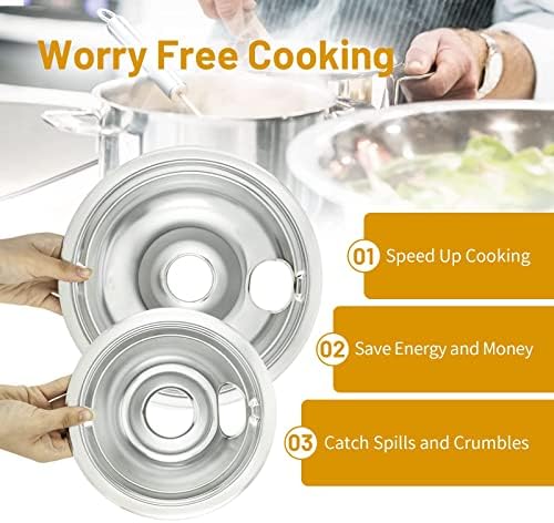 4-Piece Drip Pans Set - Compatible with GE Stoves - Chrome Finish Electric Stove Burner Drip Pans - 2 x 6inch, 2 x 8inch Stove Drip Pans - GE Stove Drip - Image 6