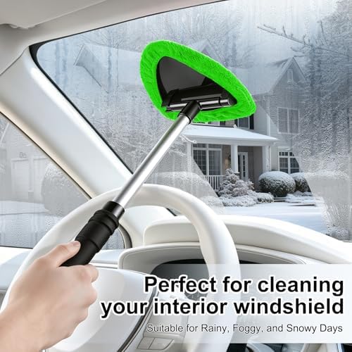JUSTTOP Windshield Cleaner Tool, Car Interior and Exterior Window Cleaning Kit with Extendable Handle & 4 Reusable Microfiber Pads, Auto Glass Wiper Brush Kit for Car & Home Windows (Green) - Image 5