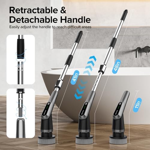 Electric Spin Scrubber, 10-in-1 Shower Scrubber & Retractable Long Handle, 44 lbs High-Torque & Variable Speed Shower Cleaning Brush for Bathroom,Toilet, Bathtub, Kitchen, Tile Floors, - Image 3