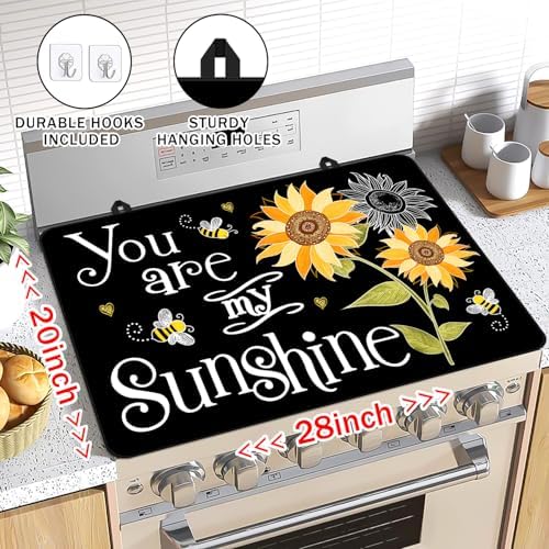 Sunflowers Stove Top Covers for Electric Stove, You Are My Sunshine Stove Cover Non-Stick Kitchen Pad for Mother Day Gift for Wife Mom, Gas stovetop cover Cooktop Mat Keep Stove Clean Black - Image 3