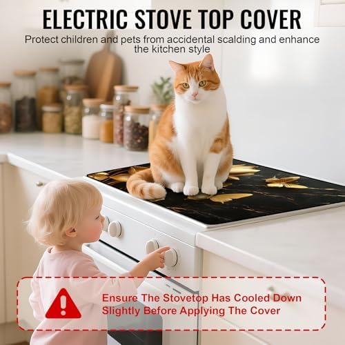 Stove Top Cover for Electric Stove,Glass Stove Top Cover, Heat Resistant Glass Cooktop Cover, Stovetop Protector, Kitchen Decor, Dish Drying Mats Cover for Ceramic Washer Top 28.5x20.5 inch - Image 3