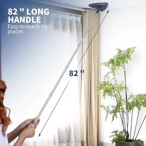 BOOMJOY Wall Cleaner Mop with 82 Inches Long Handle, Baseboard Cleaner Tool Duster with Squeegee, Ceiling Cleaning Tool with 6 Replacement Pads for Painted Walls, Window, Floor - Blue - Image 3