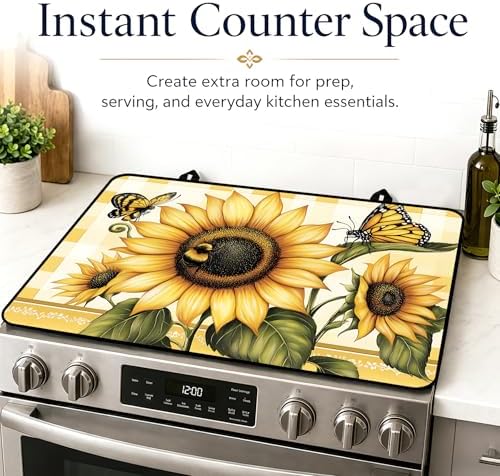 Electric Stove Top Cover - Heat Resistant Floral Stove Cover & Stove Top Protector, Reusable, Easy to Clean, Stylish Home Upgrade. (Sunflower Check, 28"L x 20"W) - Image 7