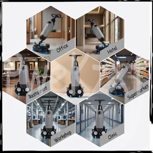 17" Commercial Floor Scrubber, 17" Floor Machine,43cm Dual-Brush Walk-Behind Machine Portable Commercial Floor Scrubber,Rotary Double Brushes, for Home, Office & Bathroom Gray - Image 6