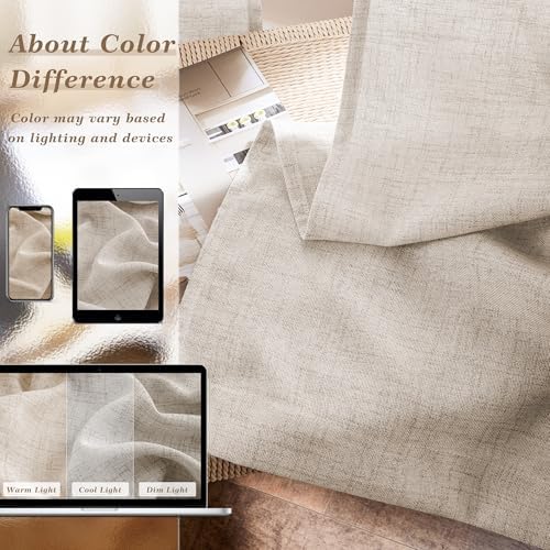 Tan Beige Linen 92 Inch Curtains 2 Panels with Rod Pocket Hook Belt - Image 7