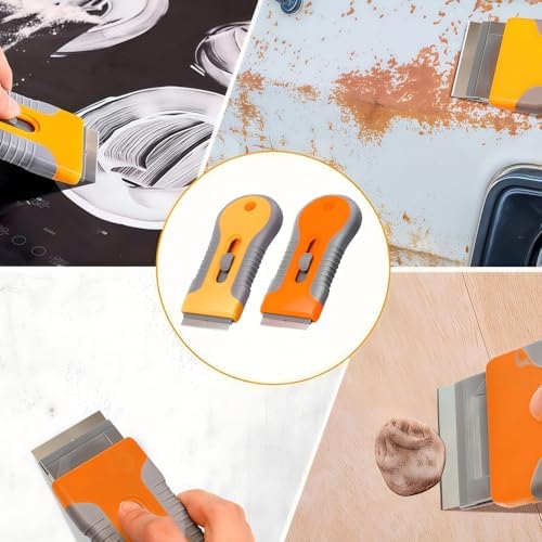 8 Pack Razor Blade Scraper, Retractable Razor Blade Scraper Tool with 120Pcs Blades and 3 Types of Cleaning Brushes, Multi-Purpose Cleaning Plastic Scrapers for Cooktop Glass Oven Stove - Image 7