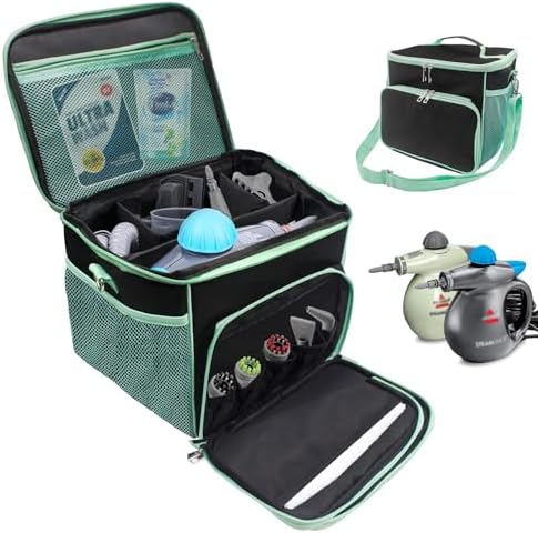 Carry Bag for Bissell SteamShot Steam 39N7V/39N7A Cleaner, Handheld Steam Cleaner attachments, Adjustable Compartments Large Storage Bag for bissell steamshot accessories, Bag Only (Black & Green) by JAYOBGO
