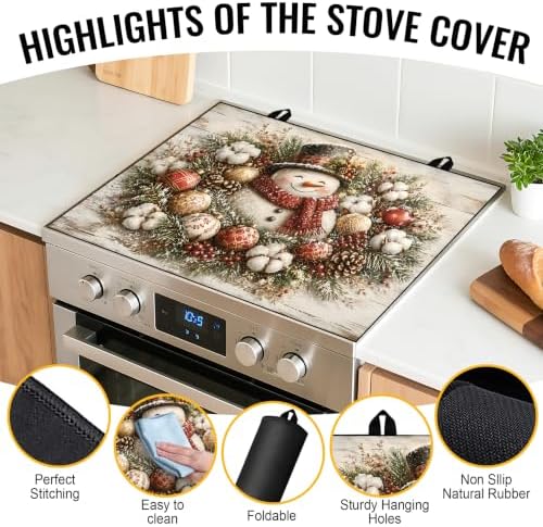 NYZE Christmas Snowman Stove Top Cover for Electric Glass Cooktop 28x20 in - Image 2