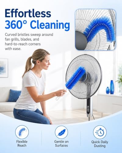 Bendable Microfiber Head Reusable Dust Remover Washable Fan Cleaner Brush Multi Purpose High Ceiling Long Damp Duster for Electric Fans Air Conditioning, Home Car Vents Blind Kit Tool - Image 3