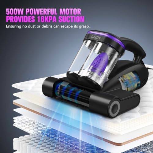 Bed Vacuum Cleaner Mattress Vacuum Cleaner,16Kpa Powerful Handheld Vacuums with UV-C Light & Double Dust Cup & High Heating & Ultrasonic & HEPA Filter for Bed Sofa(Corded,Midnight Purple) - Image 3