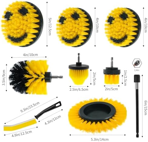 10 Pcs Drill Brush Attachment Set, Drill Scrubber Brush Kit, Drill Cleaning Brush, Scrub Brush for Grout Floor Tub Shower Bathtub Tile Sink Toilet Bathroom Kitchen Car Yellow - Image 3