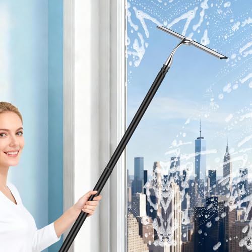 Metal Shower Squeegee with 17'' - 60'' Extension Pole for Window,Glass Door - Image 4