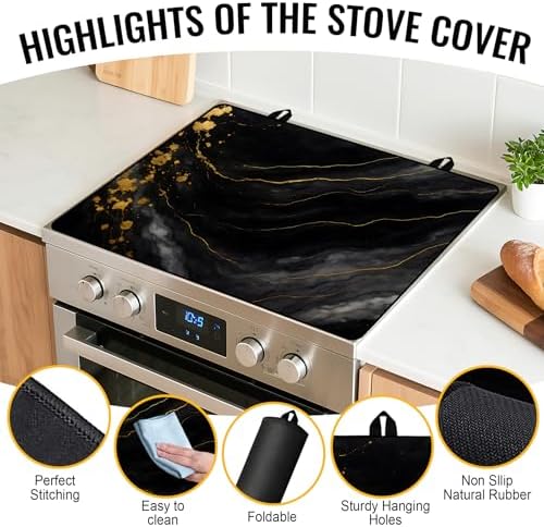NYZE Stove Top Cover for Electric Stove 28x20 Inch Black & Gold Marble Stovetop Cover Flat Top Protector Dish Drying Mat for Kitchen - Image 2