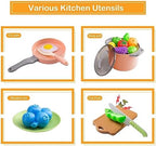 35Pcs Kids Kitchen Toy Accessories, Toddler Pretend Cooking Playset with Play Pots, Pans, Utensils, Cookware, Play Food Set, Toy Vegetables, Learning Gift for Girls & Boys (Pink) - Image 4