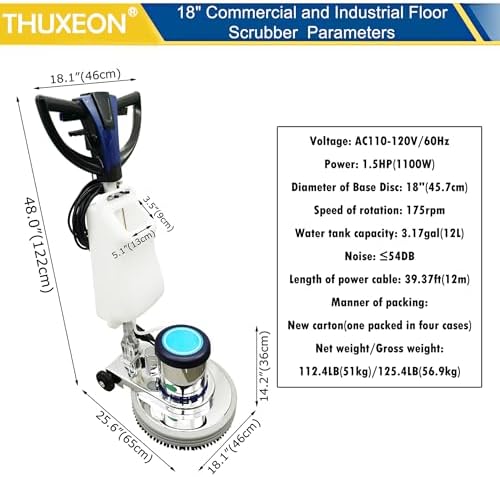 18" Commercial Floor Scrubber Buffer, Heavy Duty Polisher Machine- 1100W Motor, 12L Tank for Hotel Carpet/Tile Cleaning, Butterfly Handle, Low Noise 110V - Image 2