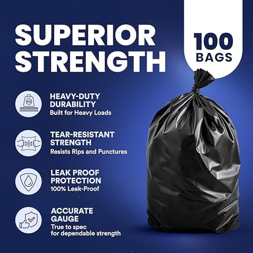 Plasticplace 55-60 Gallon Trash Bags, 1.2 Mil Heavy Duty Contractor Garbage Bags, Black Tear-Resistant Bags for Construction, Yard Waste, Industrial Use, Large 38” x 58” (100 Count) - Image 4