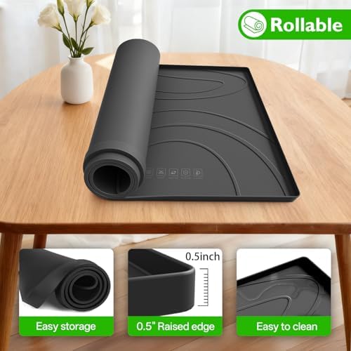 Mini Fridge Silicone Mat,23.6"x23.6"x0.5" Under Refrigerator Mat, Mini Fridge Drip Pan Prevent Water Leakage,Floor Damage,Protect Mat for Small Fridge,Refrigerator,Freezer-Black - Image 3
