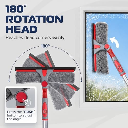 DSV Standard 2-in-1 Window Cleaning Squeegee Kit with 60’’ Extension Pole, Rotatable Bendable Head, Microfiber & Chenille Pads, Window Cleaner Tool for Indoor/Outdoor, High Windows, Shower and Car - Image 5