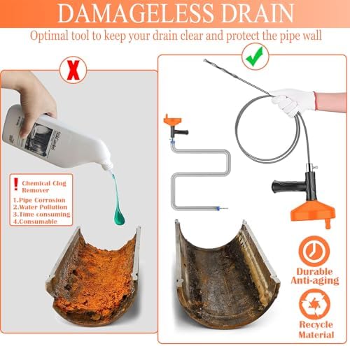 33 Feet Drain Snake Auger, Plumbing Snake Drain Hair Clog Removal Tool, Heavy Duty Toilet Snake Auger, Sink Unclogger Drain Cleaner Tool for Bathroom Kitchen Tub Shower with Gloves - Image 3