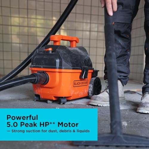 BLACK+DECKER Shop Vacuum Wet and Dry, 4 Gallon 5.0 Peak HP Wet/Dry Vacuum, Quiet Operation with Muffler, Long Reach Cleaning Range & On-Board Storage, Complete Accessory Set, BDXV18905P-4 - Image 3