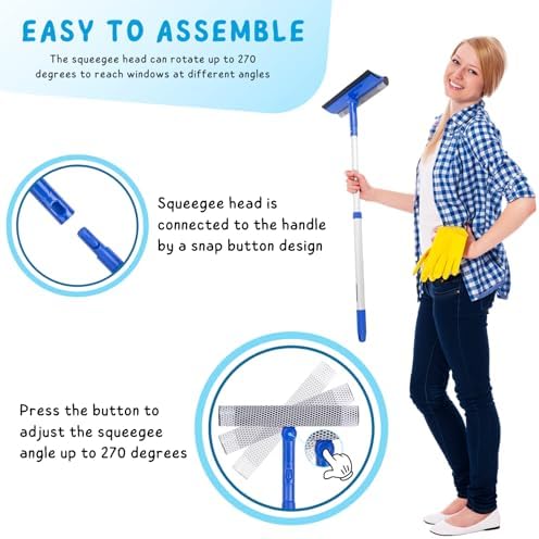 Window Cleaner Tool for Home with 20''-30'' Extension Pole, Squeegee for Car Windshield Cleaning, Glass Washer for Shower Doors, Mirror - Image 3