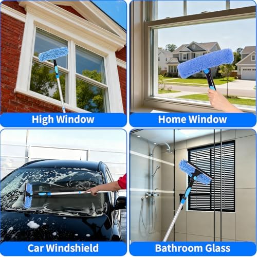 152'' Window Cleaning Kit, 2 in 1 Window Squeegee with Extension Poles, Window Cleaner Tools for Indoor/Outdoor High Window, Car, Glass - Image 7