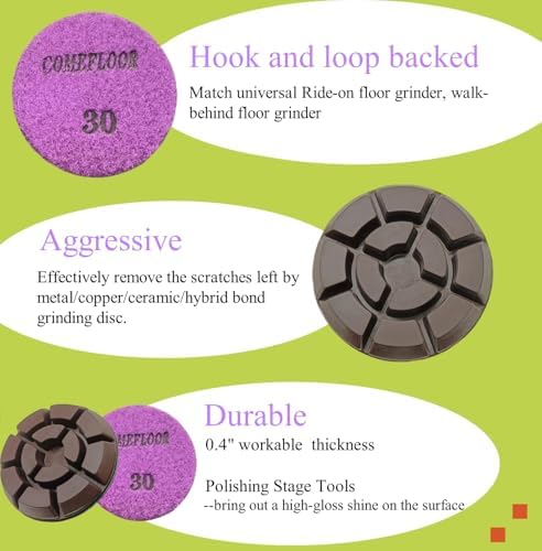 Diamond Floor Polishing Pads, 3 Inch Resin Bond Hook and Loop Polishing Pucks for Concrete, Terrazzo, Marble, Granite, Grit 30, 3PCS - Image 4