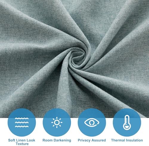 RYB HOME Linen Blended French Door Shades Self Adhesive, Privacy Room Darkening Glass Door Window Curtains for Kitchen Patio Sidelight Curtain Tie Up Shade, W 34 x L 80 in, 1 Pc, Stone Blue - Image 5