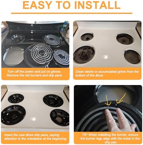Black Stove Drip Pans Set of 4 Fit for Kenmore, Frigidaire Stove, Porcelain Drip Pans Replace 5304430149, 5304430150, 318067041, 318067051 - Include 2 6-In and 2 8-In Burner Drip Pan by Fetechmate - Image 6