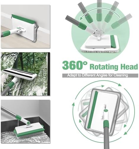 Baseboard Cleaner Tool with Handle, Wall Cleaner Mop with 54.7'' Adjustable Long Handled 1 Scrubber Brush Mop Head and 4 Reusable Cleaning Pads for Baseboards Cleaning, Ceiling, Skirting Board - Image 4