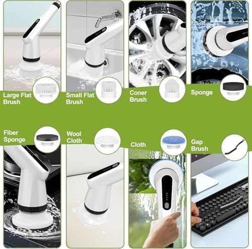 WKY-Electric Spin Scrubber - Upgraded 10-in-1 IPX7 Waterproof Shower Scrubber, Retractable Handle & 2-Speed for Toilet, Bathroom, Bathtub Tile Floors - Image 5