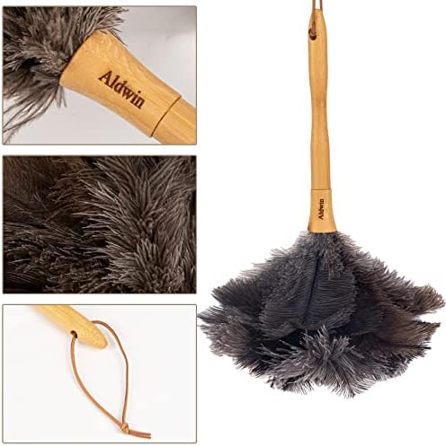 Genuine Ostrich Feather Duster with Wood Handle, 16 inch Gray - Image 3