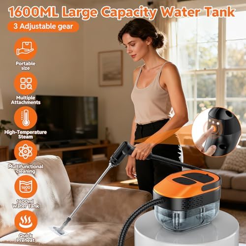 Steam Cleaner for Home & Car, 15s Fast Heat Handheld Steamer for Cleaning, 1.6L Large Tank, 3-Level Steam Control with 16-Piece Accessories Kit for Floors, Couches, Tiles, Grout, Dirt, and Grease - Image 3