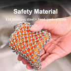 2026 Upgrade 316 Stainless Steel Pan Cleaner,4.5 Inch Triple-Ring Chain Mail Scrubber with Silicone Core, Cast Iron Pot Brush for Easier Removal of Stubborn Oil Stains & Food Residue–Orange - Image 4
