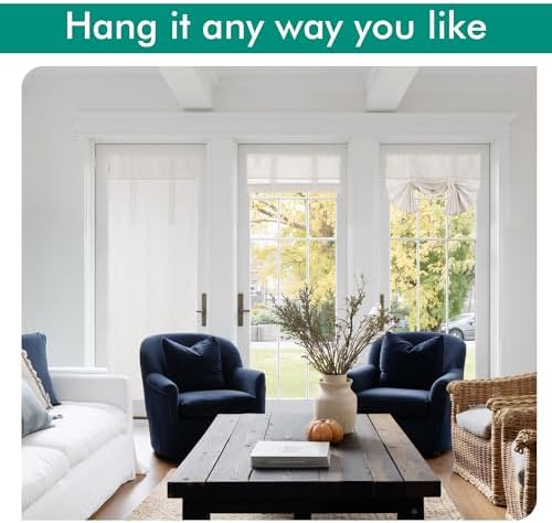 NICETOWN Cream White Linen Tie Up Door Curtains 72 inch Long, W26 x L72 Room Darkening for Front French Door Window, 1 Panel with Sticky Strip - Image 5