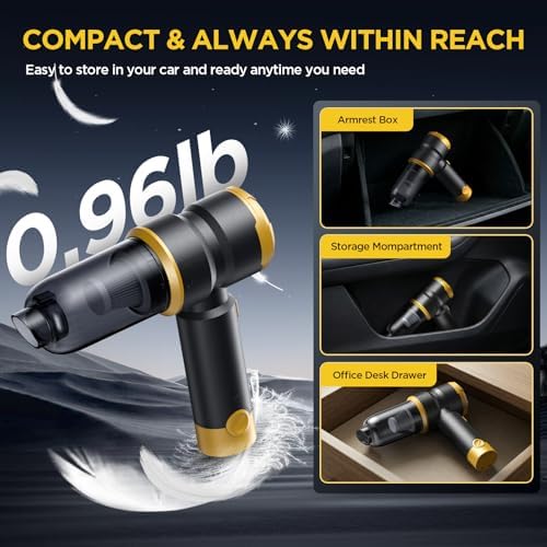 Handheld Car Vacuum Cleaner, 4-in-1 Cordless Rechargeable Mini Vacuum with Air Duster – Quickly Clean Crumbs, Pet Hair & Crevices in Car, Office, Home. Ideal for Commuters & Office Workers (Gold) - Image 5