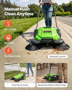 VEVOR Walk-Behind Hand Push Floor Sweeper, Manual Floor Sweeper Non-Electric with 25.6" Sweeping Width, 5 Gallons Waste Container & Adjustable Folding Handle for Yards Walkways Patios Garages - Green - Image 3