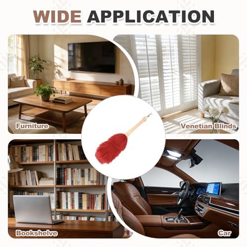 uxcell Wool Duster, 14.2" Natural Feather Cleaner Household Cleaning Duster with Solid Wooden Handle for Cleaning Fans Window Blinds Shelves Furniture, Red - Image 7