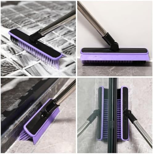 Grout Cleaner Brush with Long Handle, V-Shaped Floor Scrub Brush Swivel Grout Brush Stiff Bristle Floor Grout Scrubber for Bathroom, Tile Line, Crevice, Kitchen, Wall, Deck, Garage (Purple) - Image 2