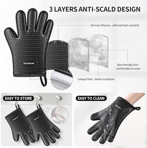 MAD SHARK Silicone Oven Mitts with Fingers Heat Resistant 450°F in Kitchen - Image 4