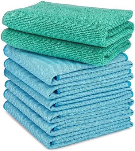 Longmann Microfiber Glass Cleaning Cloths | Streak Free Windows & Mirrors | Lint Free Towels | Car Windows Wipes | Polishing Rags | Machine Wash- 8 Pack (Green 2 Pack, Blue 6 Pack) by Longmann