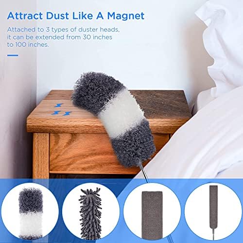 UIMO Microfiber Feather Duster Kit with Extension Pole (30–100") – Bendable Washable Heads, Extendable Dusters for Cleaning Ceiling Fan, High Ceiling, Blinds, Furniture & Cars (5 Pcs) - Image 6